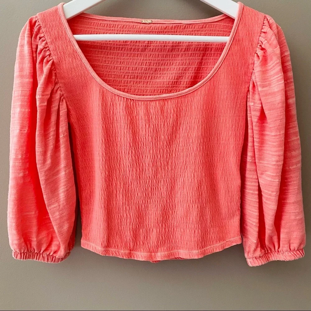 Free People Day Lilly Balloon Sleeve Coral Top Sz XS
